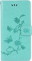 Shop4 - Motorola Moto G9 Plus Hoesje - Wallet Case Bloemen Vlinder Groen