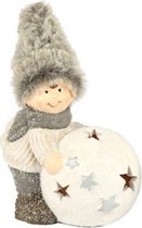 Decostar Kerstfiguur Jongen Breana Led 18,5 Cm Keramiek Grijs