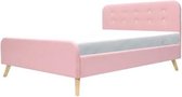 Bed voor volwassenen 140 x 190 cm - Roze imitatielinnenstof en roze knopen - Inclusief bedbodem - ASHBY