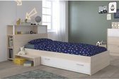 CHARLEMAGNE Set bed + hoofdeinde met opbergruimte - Eigentijdse stijl - Acacia helder en wit decor