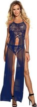 Paris Hollywood R80666 - Erotisch Nachtkleed - Sexy en Uitdagend Lang Nachtkleed - Maat: One Size - Blauw