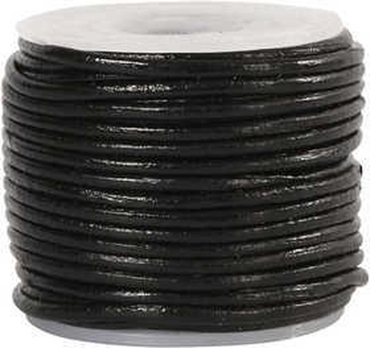 Creotime Leerkoord Hobbykoord Van Leer Leather Cord Zwart Rond Dikte: 1 mm Lengte: 10 mtr 1 rol