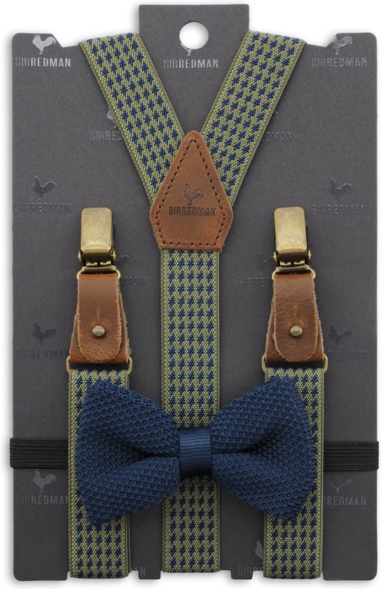 Sir Redman - Bretels met strik - kids bretels combi pack Mr Dolph Dogtooth - groen / blauw