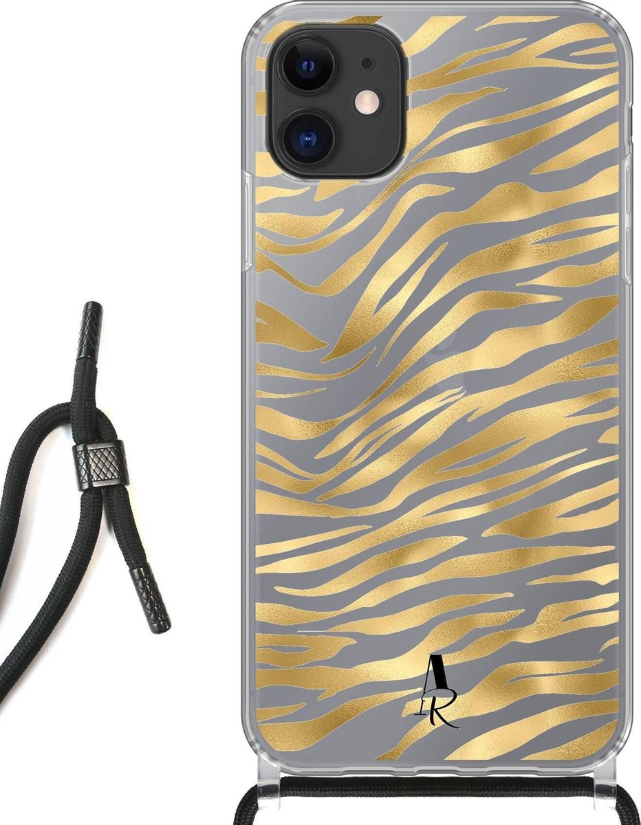 iPhone 11 hoesje met koord - Zebraprint Goud