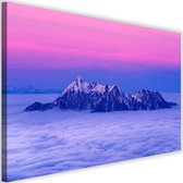Schilderij Bergtoppen boven de wolken, 2 maten, roze/paars, Premium print