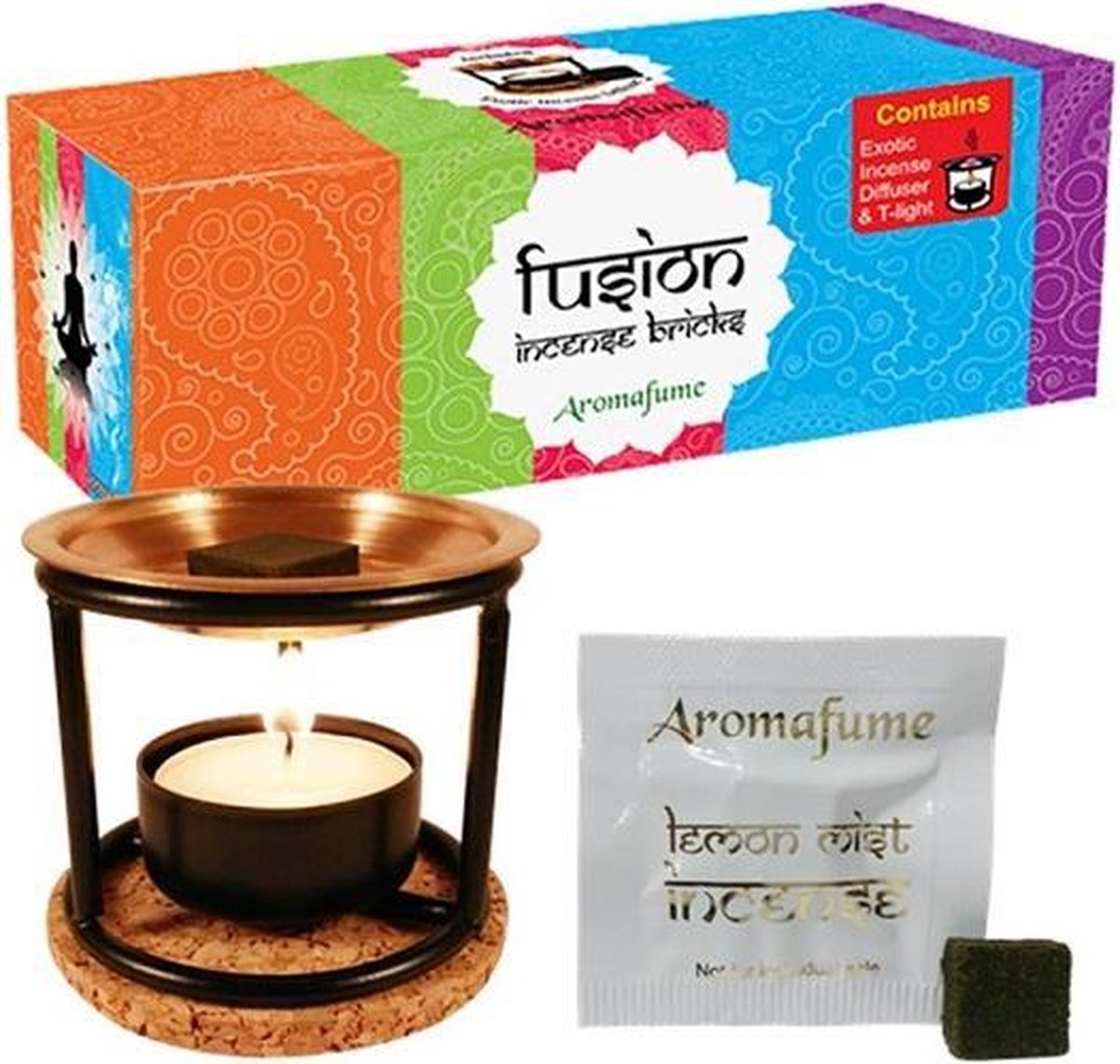 Aromafume probeerset: Exotic Incense Diffuser + 20 Wierookblokjes - 160 - Ijzer - Koper - Kurk