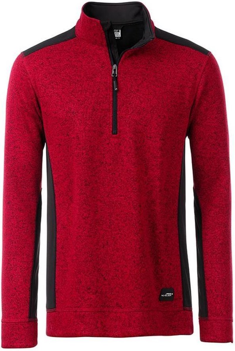 James and Nicholson Heren Gebreide werkkleding Fleece Half-Zip gemeland Zwart
