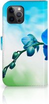 Telefoonhoesje Apple iPhone 12 Pro Max Wallet Book Case met foto Orchidee Blauw Valentijn Cadeautje Vrouw