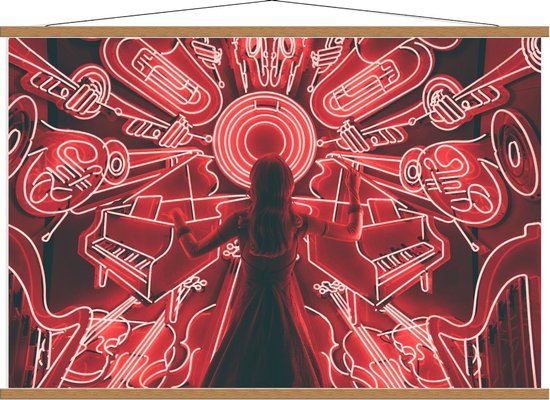 Schoolplaat – Vrouw in de Wereld van Muziek - 120x80cm Foto op Textielposter (Wanddecoratie op Schoolplaat)