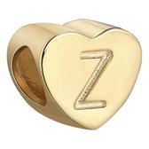 Tracelet - Zilveren bedels - Bedel hart letter Z | Goudkleurig 925 Sterling Zilver - Pandora compatible - Met 925 Zilver Certificaat - In Leuke cadeauverpakking - Valentijn tip