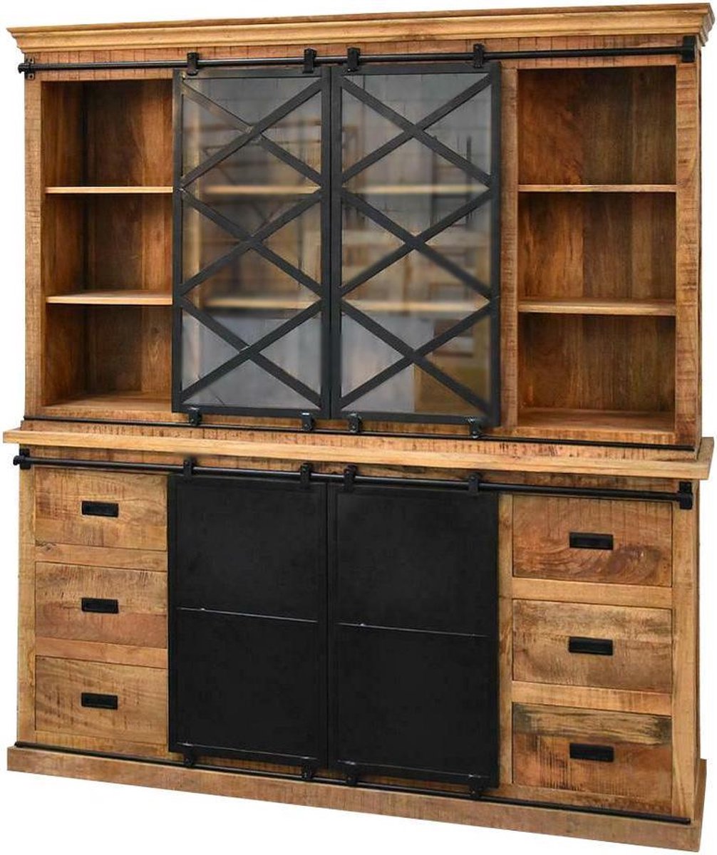 Mangohouten Buffetkast Denver 190 cm X Mahom Industrieel - Vitrinekast van Mangohout & Metaal - Industriële Buffetkast