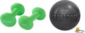 Tunturi - Fitness Set - Neopreen Dumbbellset 2 x 4 kg - Gymball Zwart met Anti Burst 65 cm