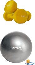 Tunturi - Fitness Set - Vinyl Dumbbell 2 x 1,5 kg  - Gymball Zilver 90 cm