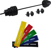 Tunturi - Fitness Set - Vinyl Barbell/Dumbbell Set 50Kg  - Weerstandsbanden 5 stuks