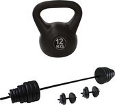Tunturi - Fitness Set - Vinyl Barbell/Dumbbell Set 50Kg  - Kettlebell 12 kg