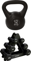 Tunturi - Fitness Set - Dumbbell Opbergrek incl 2x 1 t/m 3 dumbbells - Kettlebell 12 kg
