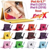 EmpX.nl Apple iPad Air 9,7''/iPad 5 (2017)/iPad 6 (2018) 360° Draaibaar tablethoes met Stylus Pen en Screen protector Rood Kunstleer | 360° Draaibaar Cover | Easy-click beschermhoes met gekle