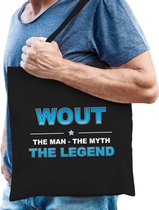 Naam cadeau Wout - The man, The myth the legend katoenen tas - Boodschappentas verjaardag/ vader/ collega/ geslaagd
