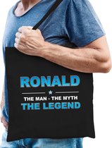 Naam cadeau Ronald - The man, The myth the legend katoenen tas - Boodschappentas verjaardag/ vader/ collega/ geslaagd