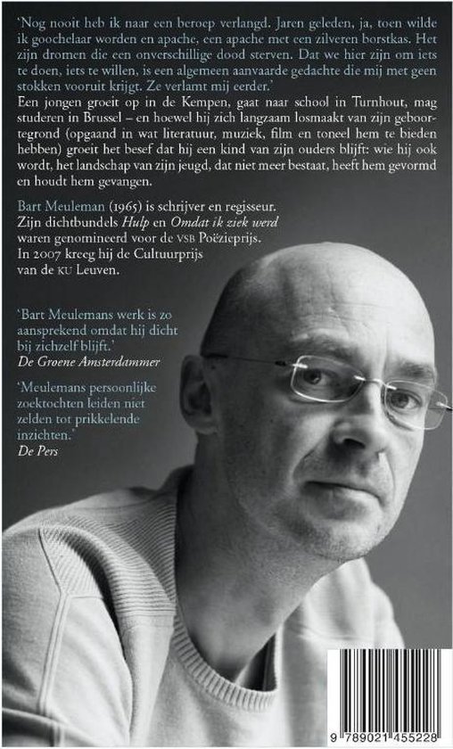 Achterflap van een boek met een portretfoto van Bart Meuleman en tekst in het Nederlands.