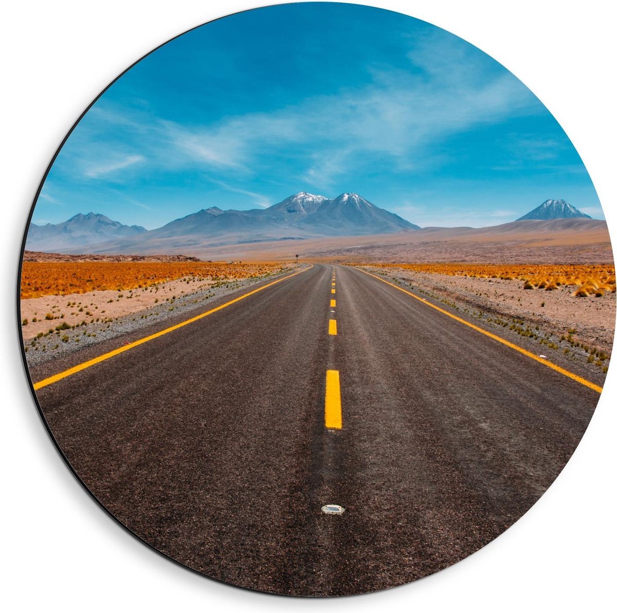 Dibond Wandcirkel - Weg naar Bergen - 40x40cm Foto op Aluminium Wandcirkel (met ophangsysteem) op Prijzenvolger.com