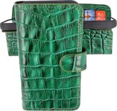 Krokodil Handmade Lederen Book Case Telefoonhoesje - Wallet Case - Portemonnee Hoesje voor iPhone 12 - iPhone 12 Pro - Groen