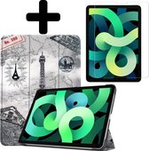 Hoes Geschikt voor iPad Air 2020 Hoes Luxe Hoesje Book Case Met Screenprotector - Hoesje Geschikt voor iPad Air 4 2020 Hoes Cover - Eiffeltoren