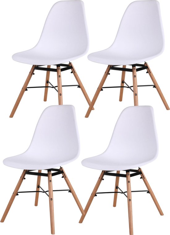 Witte kuipstoel met houten poten – Eetkamerstoel – stijlvol – set van 4  stuks | bol.com