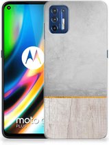 Smartphone hoesje Motorola Moto G9 Plus Backcase Siliconen Hoesje Wood Beton