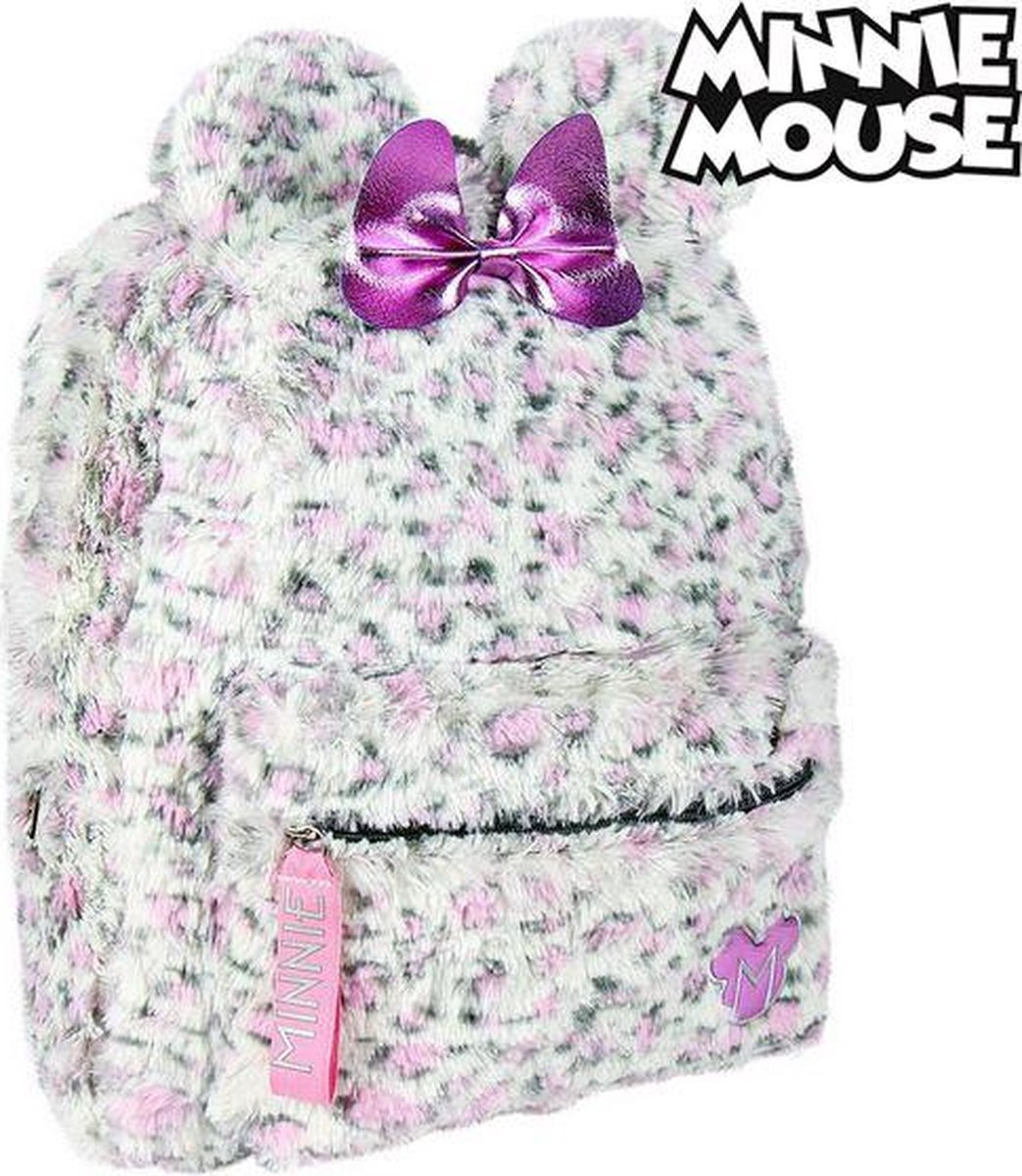 Rugzak Minnie Mouse - Pluche Wit Roze Kindertas voor School - Schooltas, Disney Schooltas
