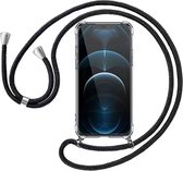 BixB iPhone 12 Pro Max Hoesje Transparant TPU hoesje met koord + 2X Glazen Screenprotector