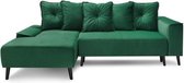 BOBOCHIC HERA Converteerbare hoekbank links + chaise longue - Groene stof - L 260 x D 160 x H 95 cm