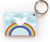 Sleutelhanger - Een illustratie van een witte duif boven de regenboog - Uitdeelcadeautjes - Plastic