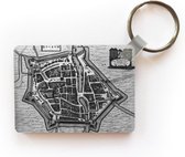 Porte-clés Cartes de la ville historique - Un plan de la ville en noir et blanc et historique de la ville frisonne de Dokkum porte-clés en plastique - porte-clés rectangulaire avec photo