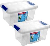 2x Opbergboxen/opbergdozen met deksel 5 liter kunststof transparant/blauw - 29 x 20 x 15 cm - Opbergbakken