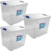 5x Opbergboxen/opbergdozen met deksel 35 liter kunststof transparant/blauw - 42 x 35 x 35 cm - Opbergbakken