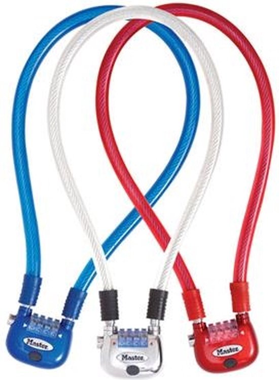 Master Lock Fietskabelslot [Combinatie] [55 cm Kleurrijke kabel] [Buiten] 8630 - voor (Elektrische) fietsen, Skateboards, Kinderwagens, Grasmaaiers en andere Buitenapparatuur