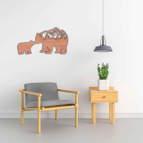 Décoration murale - Ours avec enfant - S - 33x60cm - Contreplaqué - décoration murale - Line Art