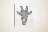 Line Art - Giraffe vierkant - S - 55x45cm - EssenhoutWit - geometrische wanddecoratie