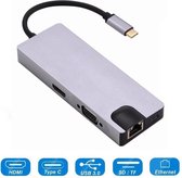 8in1 USB-C naar 4K HDMI + 1000M LAN + VGA + SD / TF + PD + USB HUB,  Type-C HUB, ondersteunt 4K HDMI 1080P VGA, Gigabit Ethernet, SD / TF-kaartlezer, Type-C PD en USB 3.0 voor nieuwe MacBook en ChromeBook