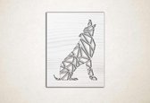 Line Art - Wolf vierkant 5 - S - 57x45cm - EssenhoutWit - geometrische wanddecoratie