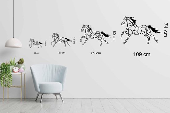 Wanddecoratie - Galopperend paard - S - 41x60cm - Eiken - muurdecoratie - Line Art