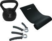 Tunturi - Fitness Set - Kettlebell 2 kg - Fitnessmat 160 x 60 x 0,7 cm - Knijphalters 2 stuks