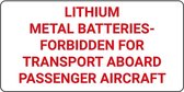 Lithium-metal batteries forbidden sticker 150 x 75 mm