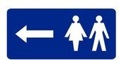 Toilet sticker met pijl naar links, blauw 300 x 150 mm