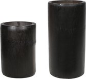 Set van 2x kaarshouders/waxinelichthouders bamboe grijs/groen 13 en 16 cm - Stompkaars uitstraling - Theelichthouders