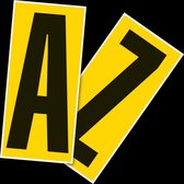 Letter stickers geel/zwart A-Z, teksthoogte: 200 mm