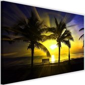 Schilderij Palmbomen en zonnestralen, 2 maten, zwart/geel, Premium print