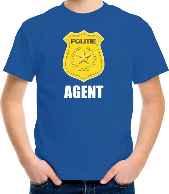 Agent politie embleem t-shirt blauw voor kinderen - politie - verkleedkleding / carnaval kostuum 146/152