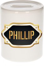 Phillip naam cadeau spaarpot met gouden embleem - kado verjaardag/ vaderdag/ pensioen/ geslaagd/ bedankt